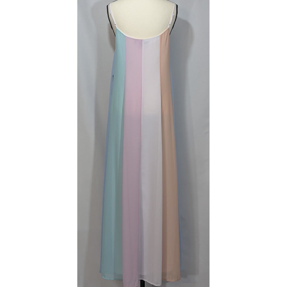 Lulus Pastel Colorblock Chiffon Maxi Dress Adjustable Strap Small NWT Minor Flaw - Picture 2 of 13